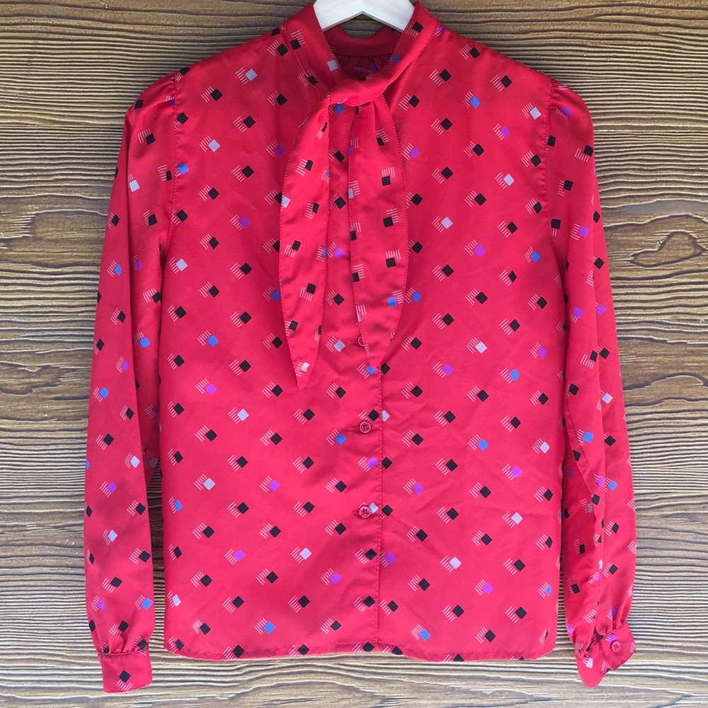 Vintage Button Down Secretary Blouse | Medium Red